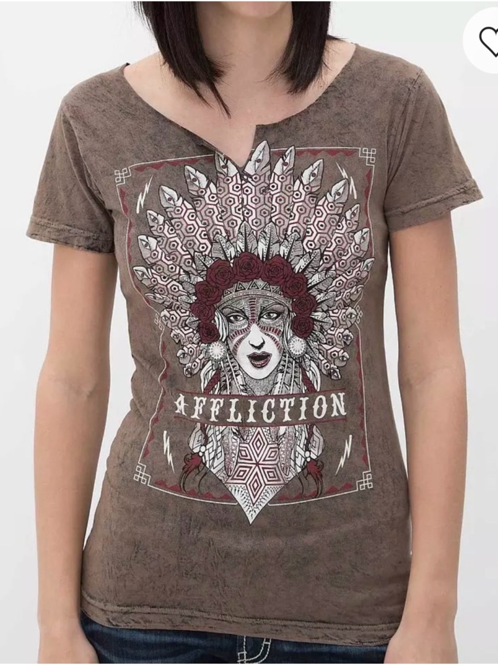 Affliction Women's Tribes T-shirt Sand Black Lava Tint Size Small